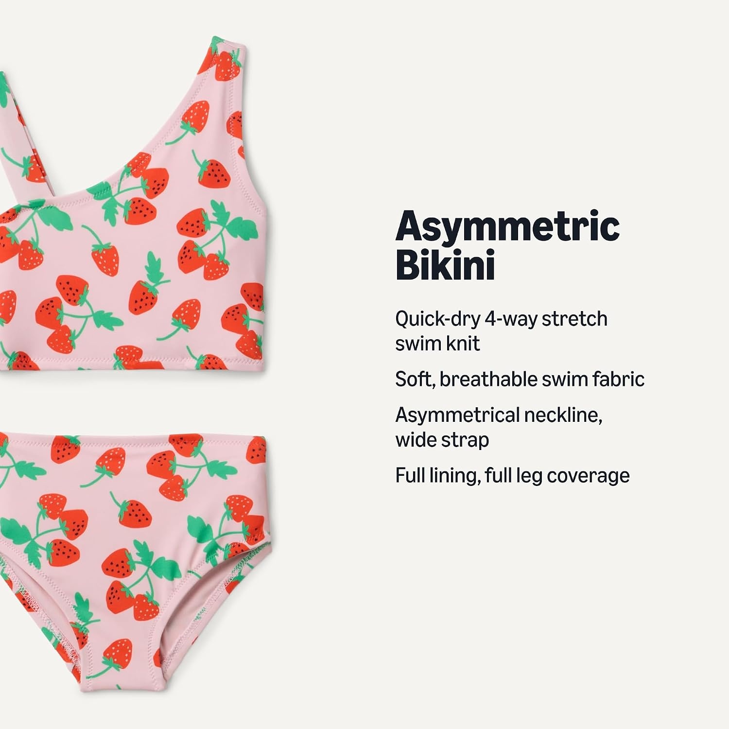 image:imageAmazon Essentials Girls One Shoulder TwoPiece Bikini Swim Set Slim FitPink Tomato Red Strawberries