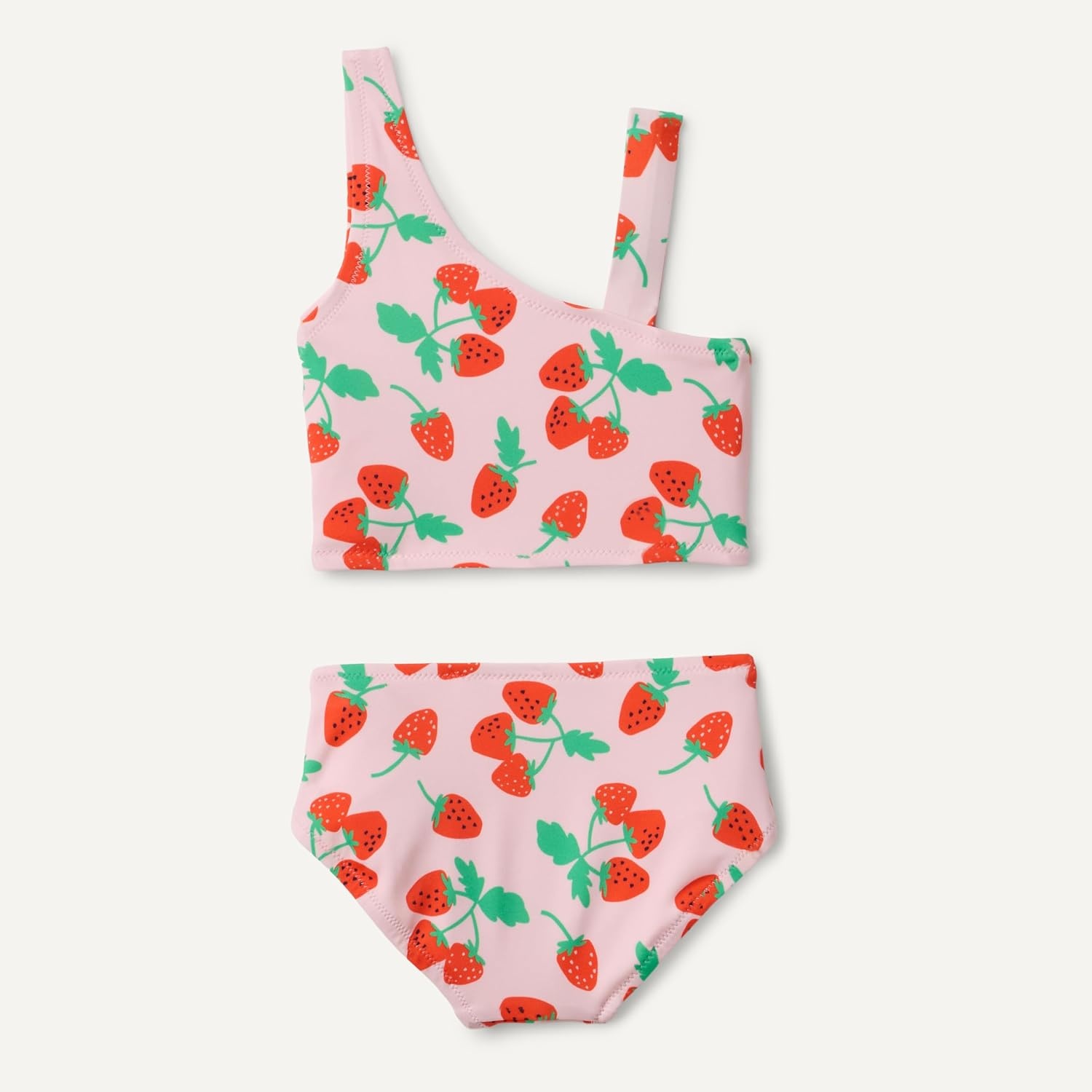 image:imageAmazon Essentials Girls One Shoulder TwoPiece Bikini Swim Set Slim FitPink Tomato Red Strawberries