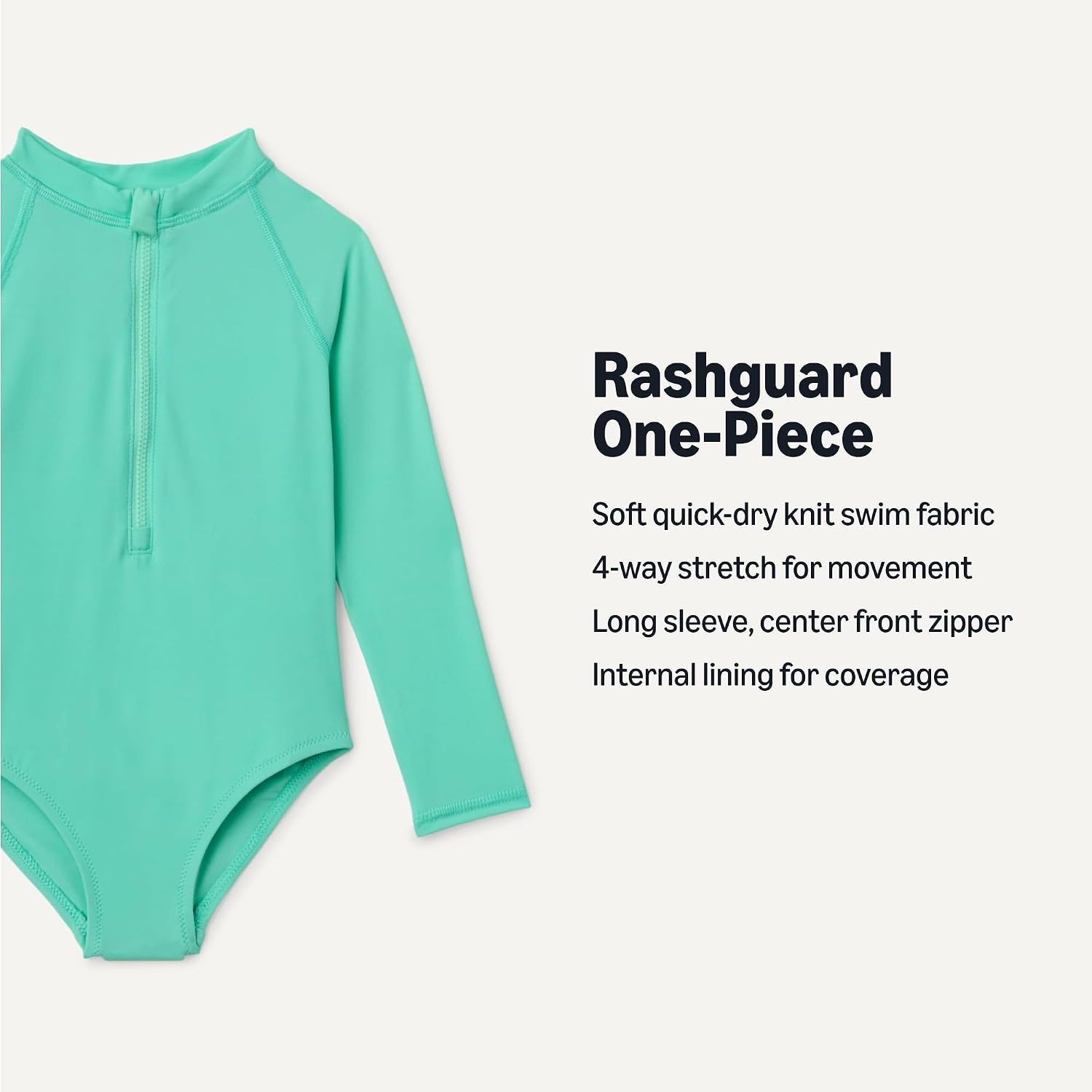 image:imageAmazon Essentials Girls Rash Guard OnePiece Swimsuit Long SleeveBright Mint Green