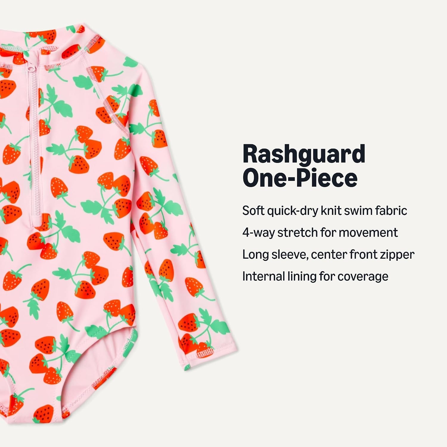 image:imageAmazon Essentials Girls Rash Guard OnePiece Swimsuit Long SleevePink Tomato Red Strawberries