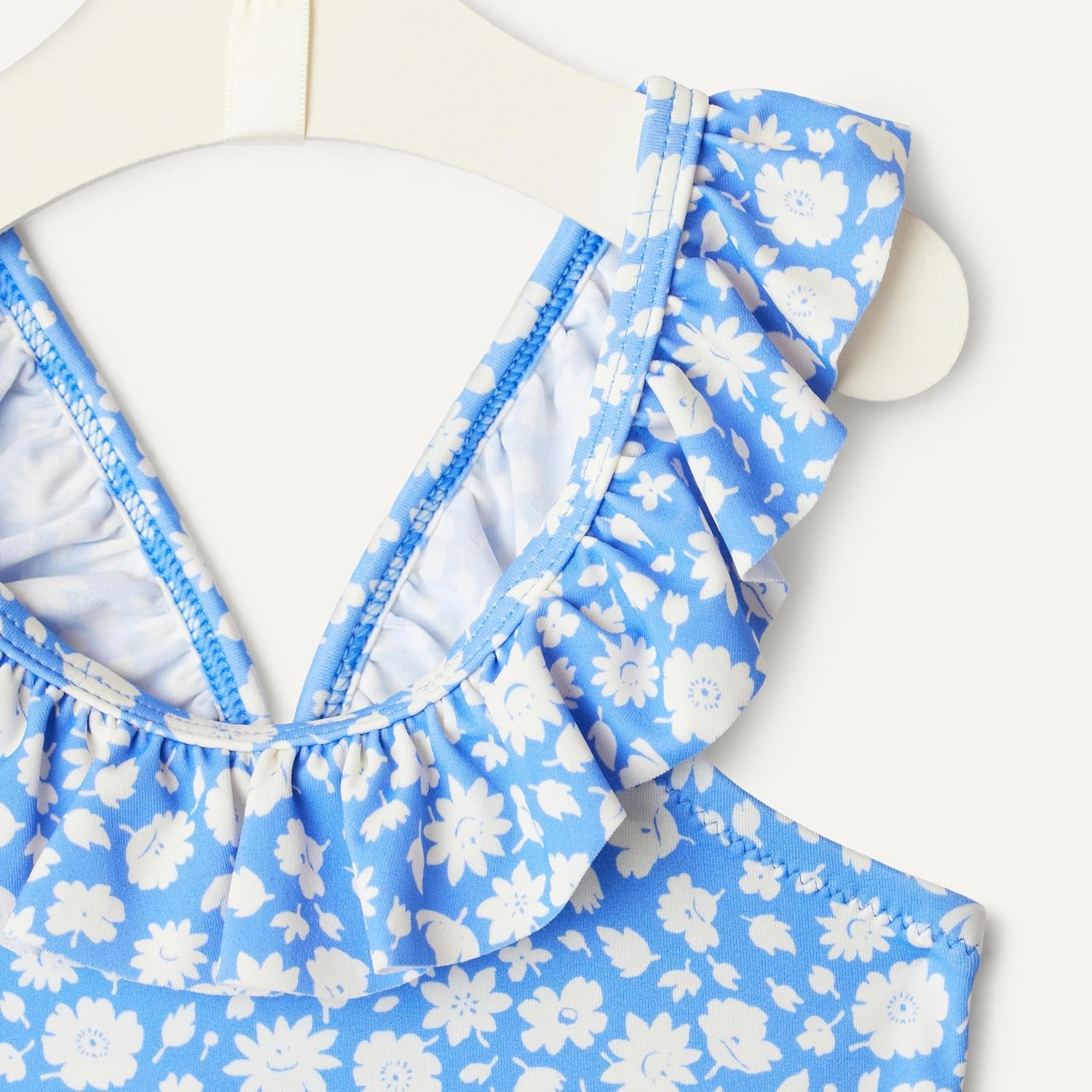 image:imageAmazon Essentials Girls Ruffle TwoPiece Bikini Swim Set with CrissCross StrapsBlue Ditsy Floral