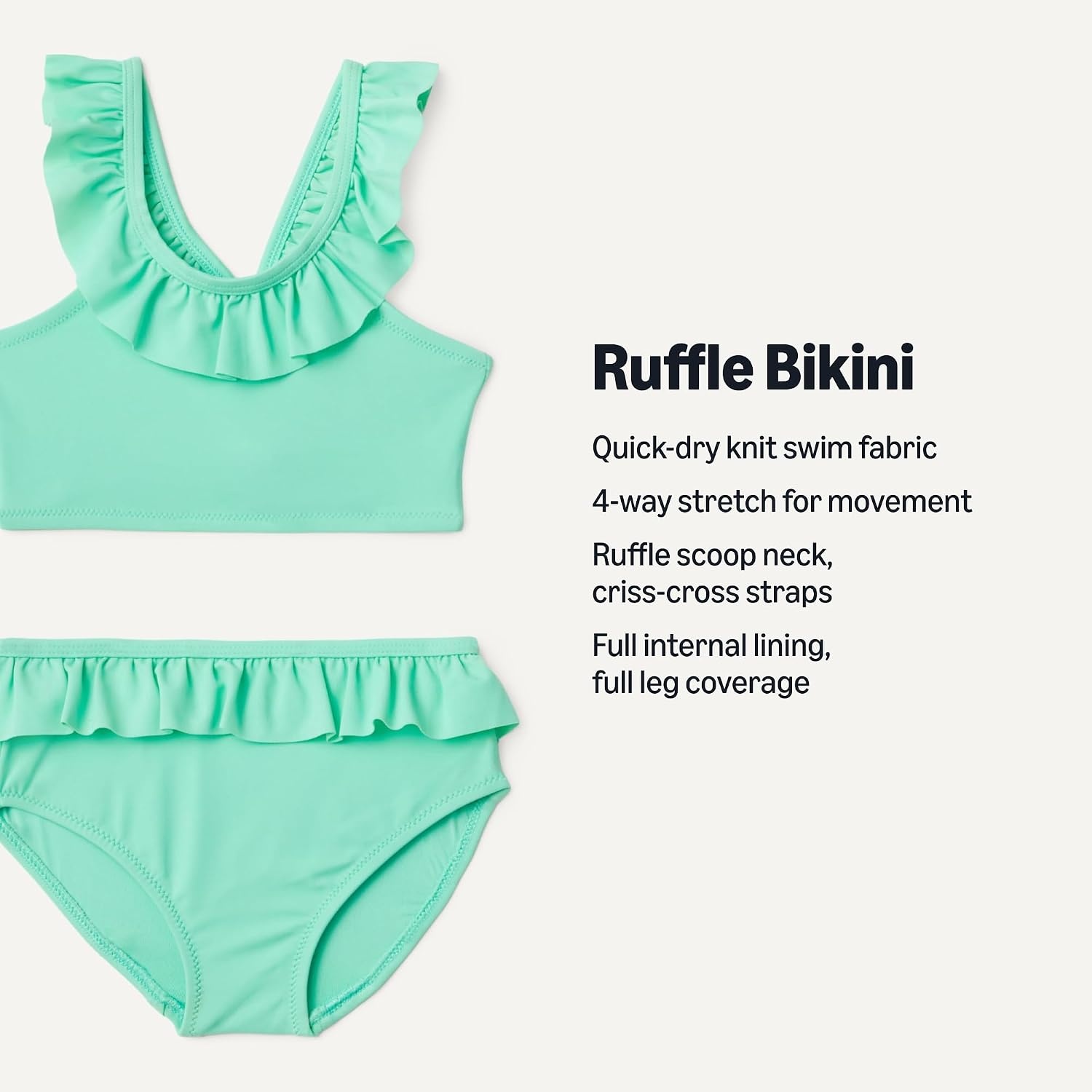 image:imageAmazon Essentials Girls Ruffle TwoPiece Bikini Swim Set with CrissCross StrapsBright Mint Green