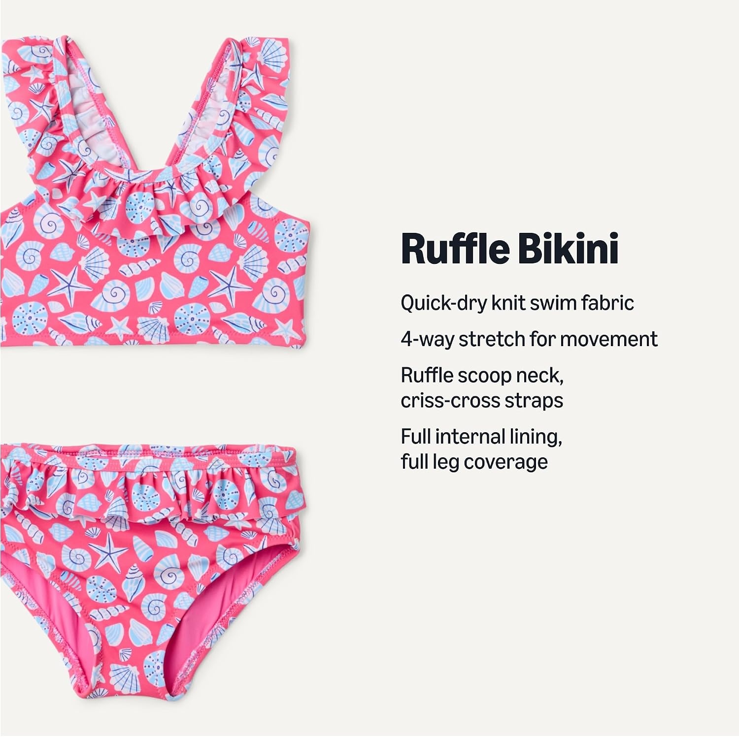 image:imageAmazon Essentials Girls Ruffle TwoPiece Bikini Swim Set with CrissCross StrapsHot Pink Shells