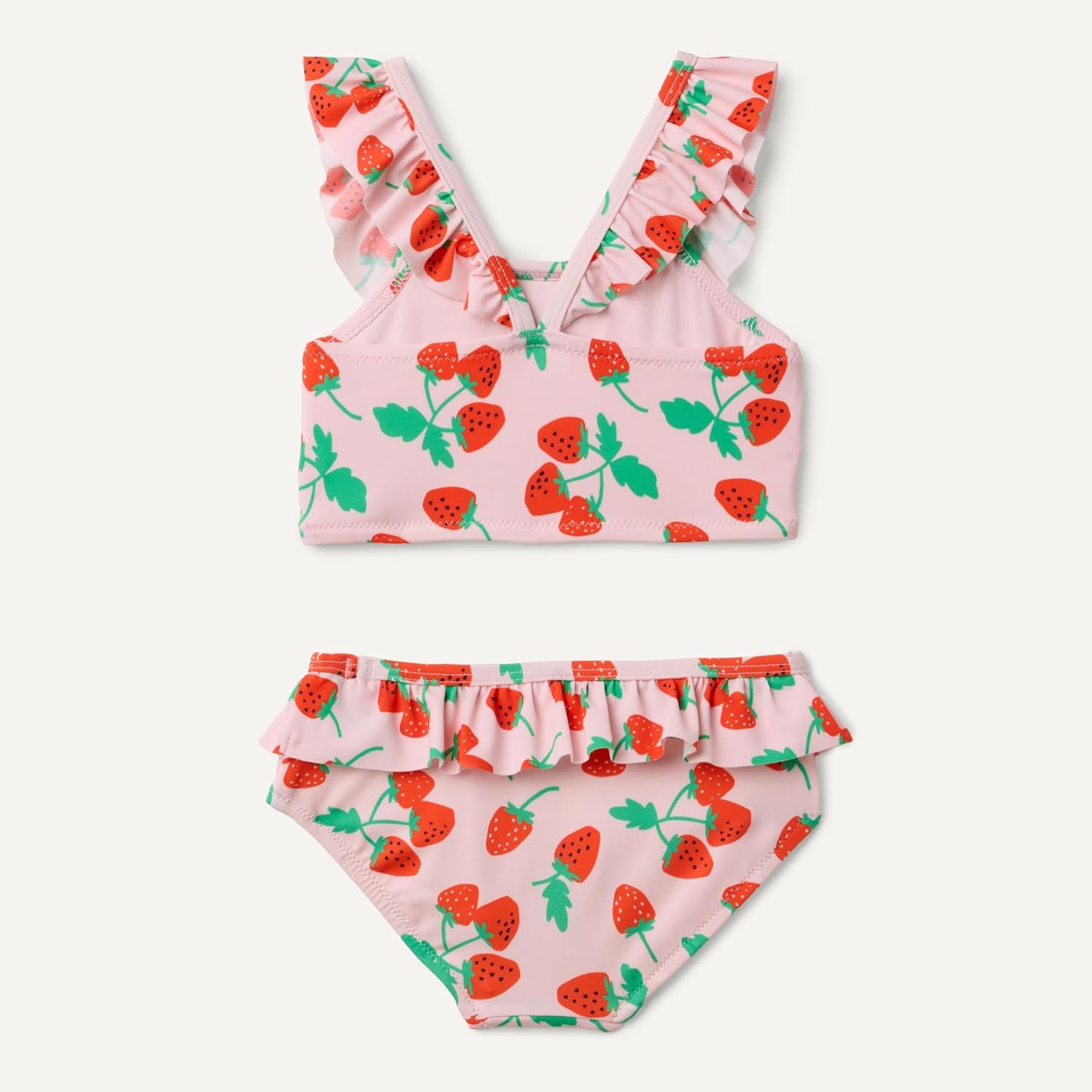 image:imageAmazon Essentials Girls Ruffle TwoPiece Bikini Swim Set with CrissCross StrapsPink Tomato Red Strawberries