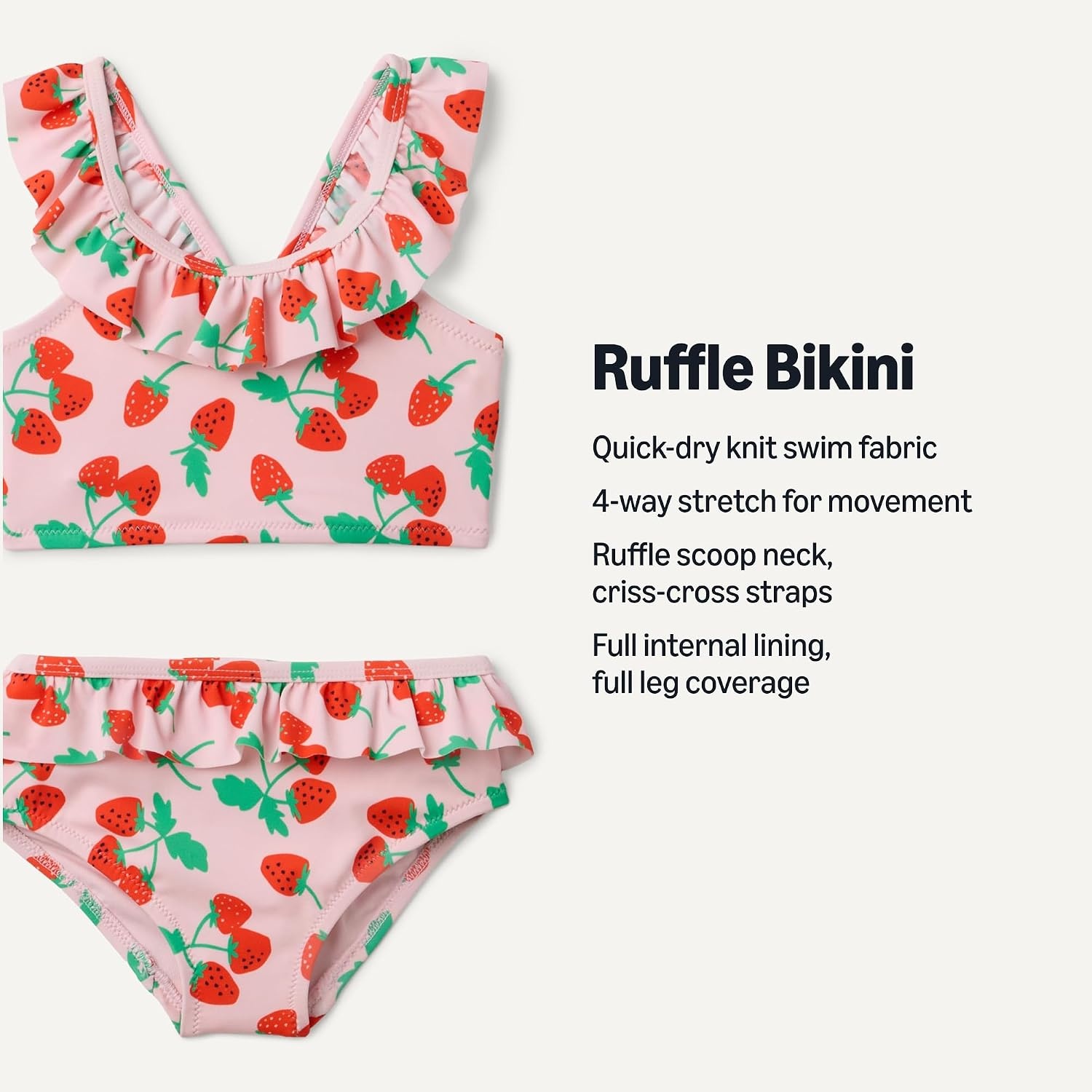 image:imageAmazon Essentials Girls Ruffle TwoPiece Bikini Swim Set with CrissCross StrapsPink Tomato Red Strawberries