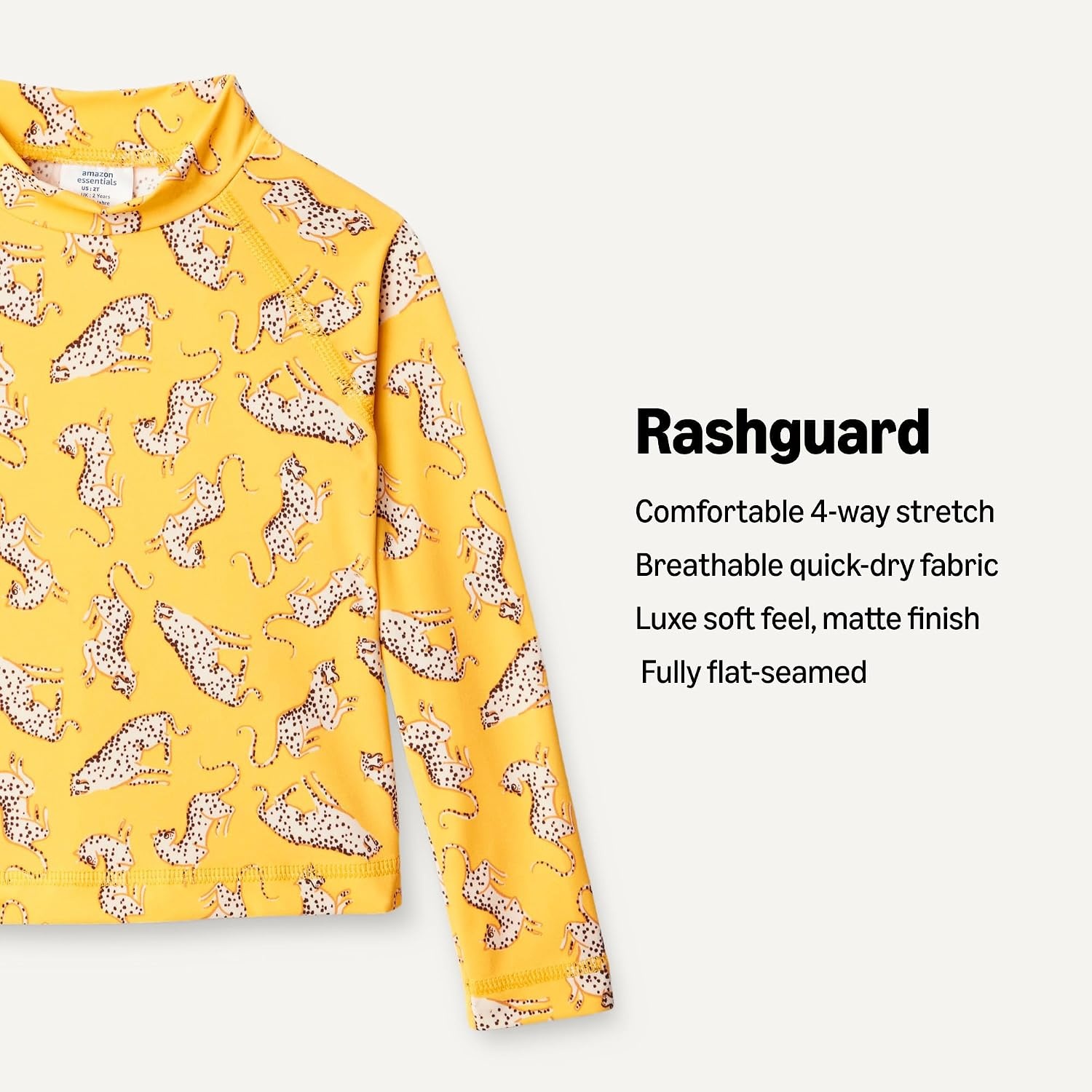 image:imageAmazon Essentials Girls and Toddlers Long Sleeve Swim Rashguard TShirtGolden Yellow Beige Leopard