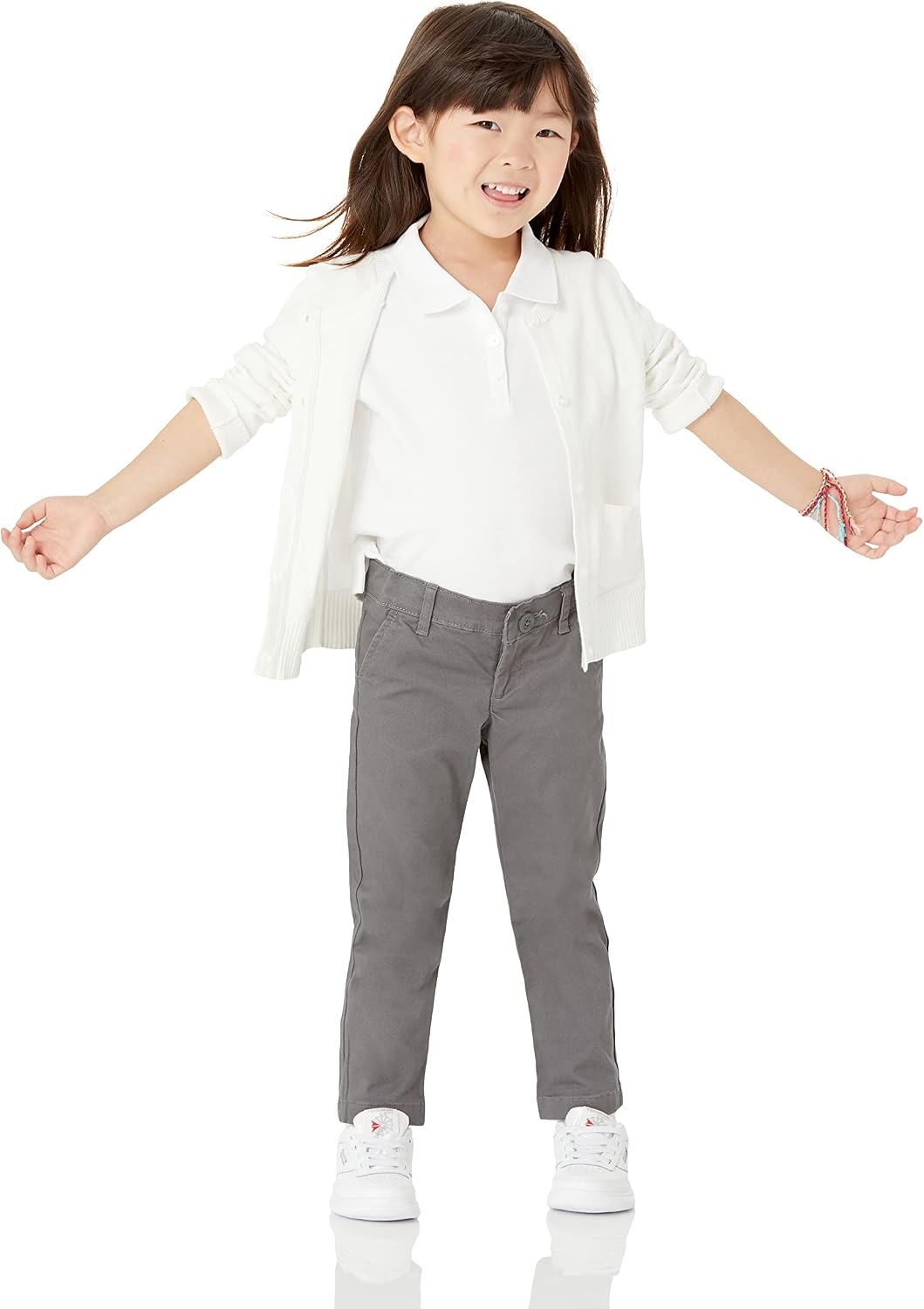 image:imageAmazon Essentials Girls and Toddlers School Uniform Straight Leg Adjustable Waist FlatFront Chino Pants Pack of 33pack Grey