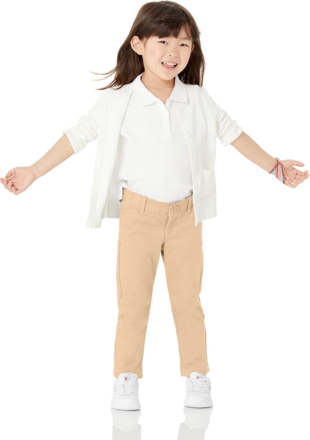 image:imageAmazon Essentials Girls and Toddlers School Uniform Straight Leg Adjustable Waist FlatFront Chino Pants Pack of 33pack Khaki