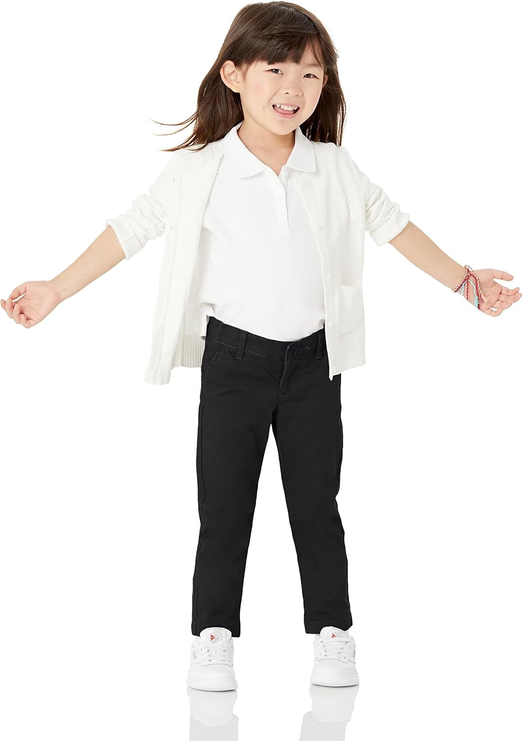image:imageAmazon Essentials Girls and Toddlers School Uniform Straight Leg Adjustable Waist FlatFront Chino Pants Pack of 3Black