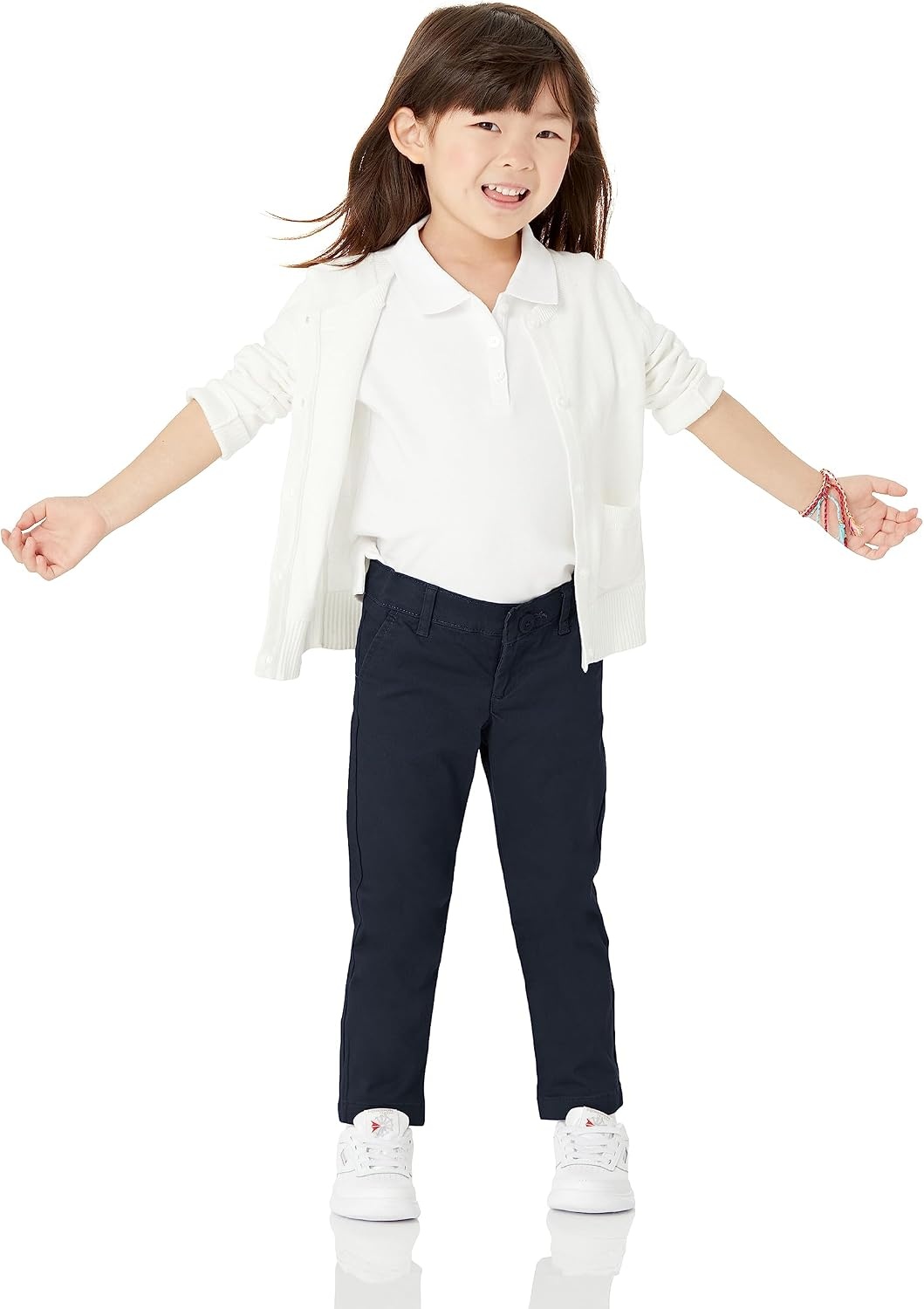 image:imageAmazon Essentials Girls and Toddlers School Uniform Straight Leg Adjustable Waist FlatFront Chino Pants Pack of 3Navy