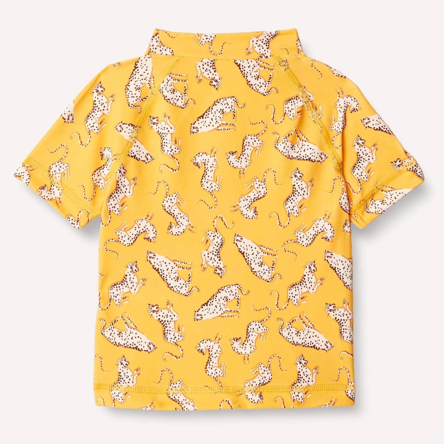 image:imageAmazon Essentials Girls and Toddlers Short Sleeve Slim Fit HighNeck Rashguard TShirtGolden Yellow Beige Leopard
