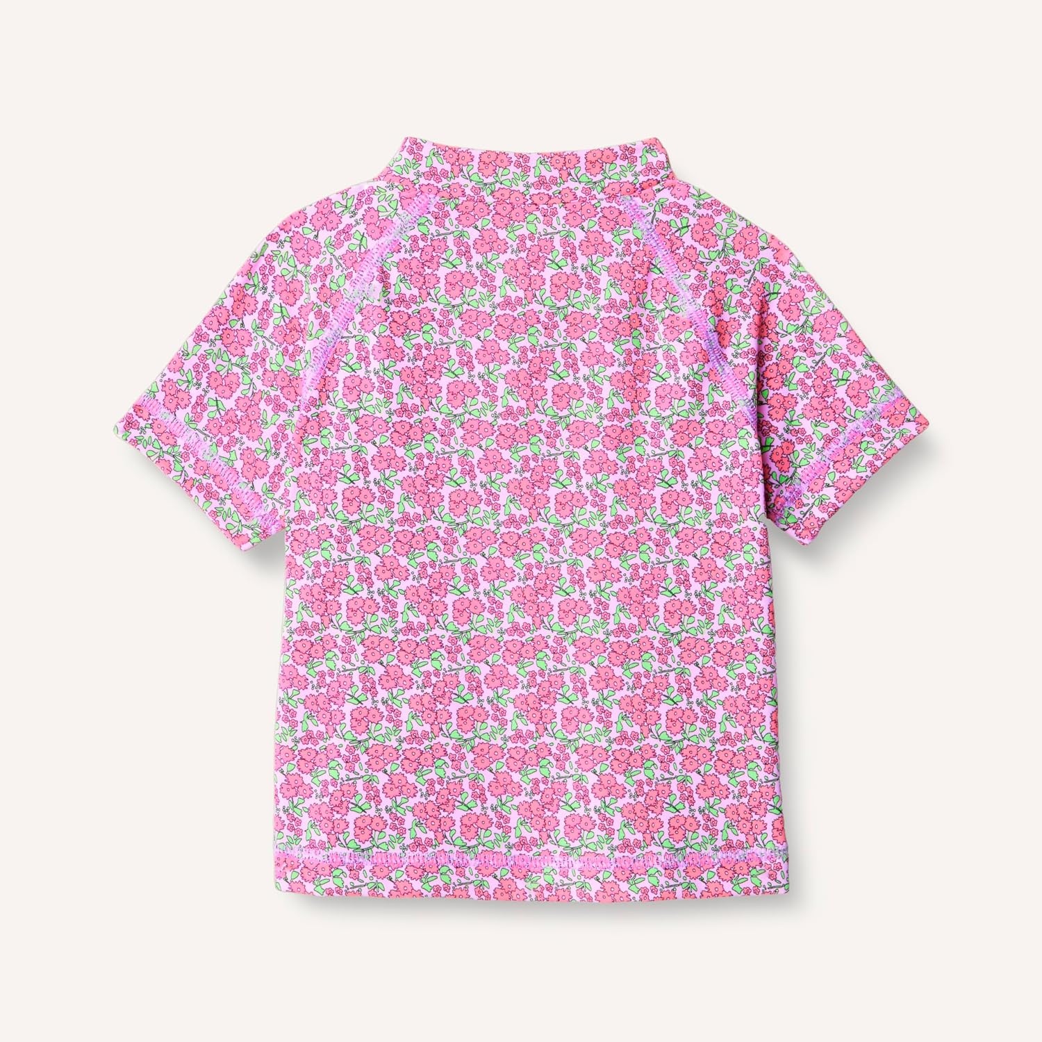 image:imageAmazon Essentials Girls and Toddlers Short Sleeve Slim Fit HighNeck Rashguard TShirtLilac Hot Pink Posey Floral
