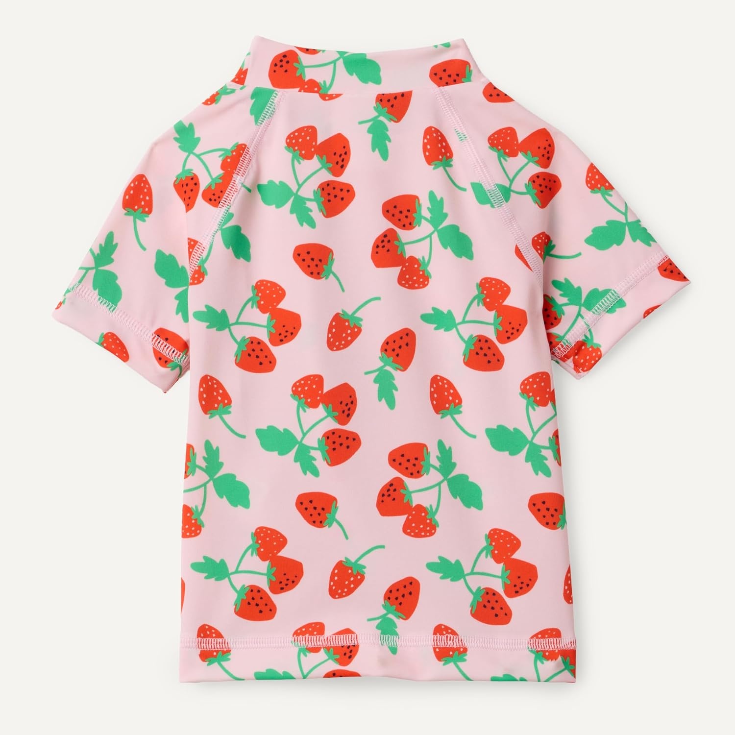 image:imageAmazon Essentials Girls and Toddlers Short Sleeve Slim Fit HighNeck Rashguard TShirtPink Tomato Red Strawberries