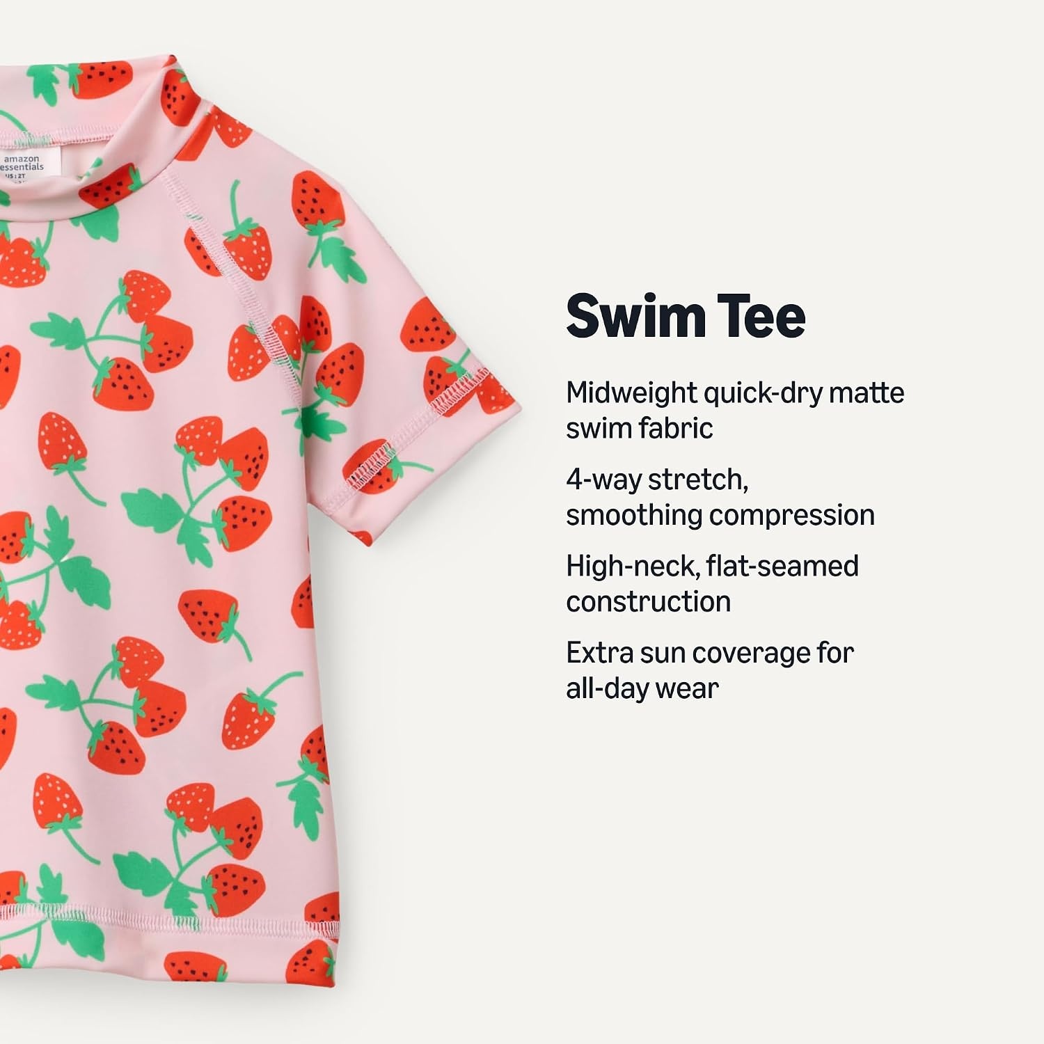 image:imageAmazon Essentials Girls and Toddlers Short Sleeve Slim Fit HighNeck Rashguard TShirtPink Tomato Red Strawberries