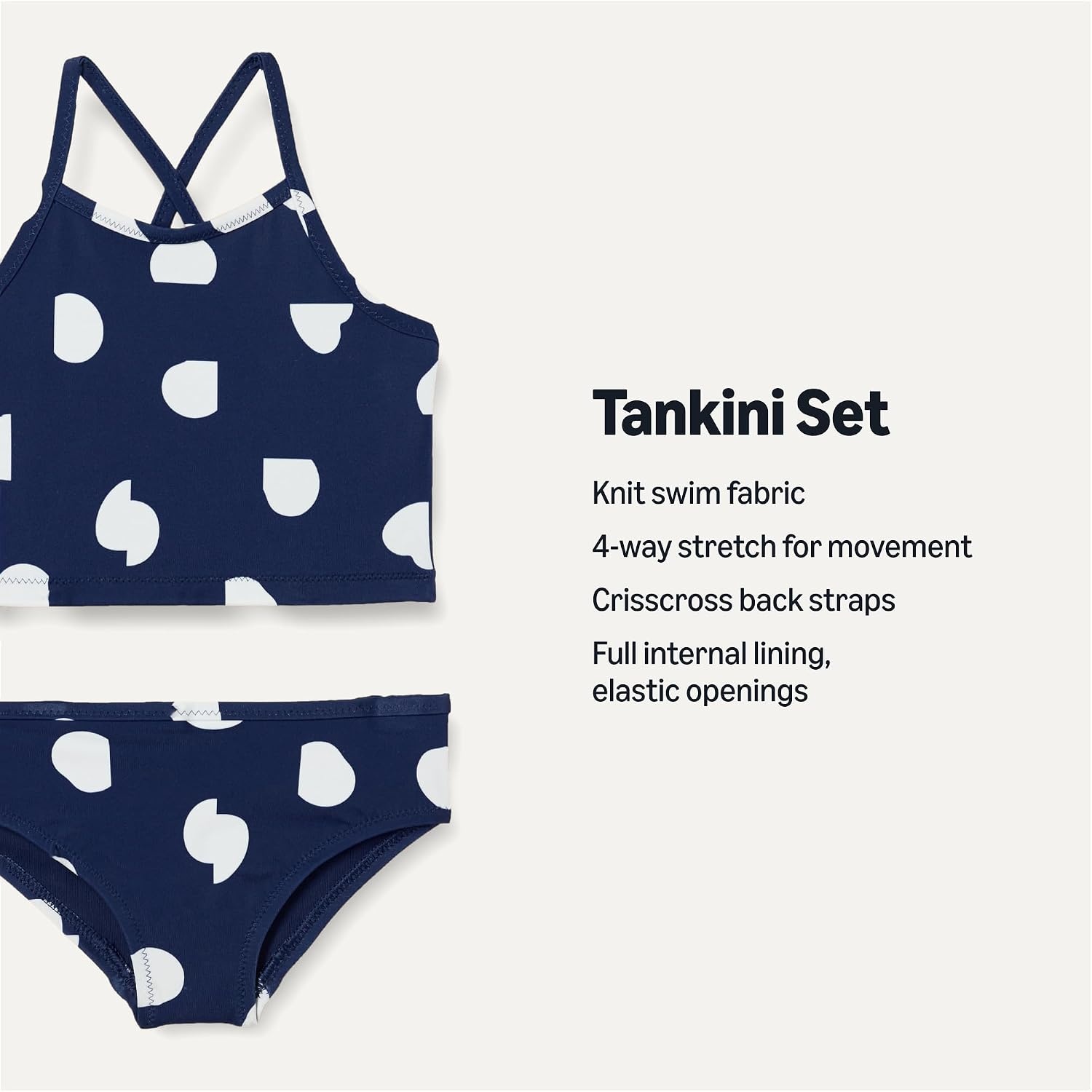 image:imageAmazon Essentials Girls and Toddlers Tankini SetDeep Blue Ivory Abstract Dots