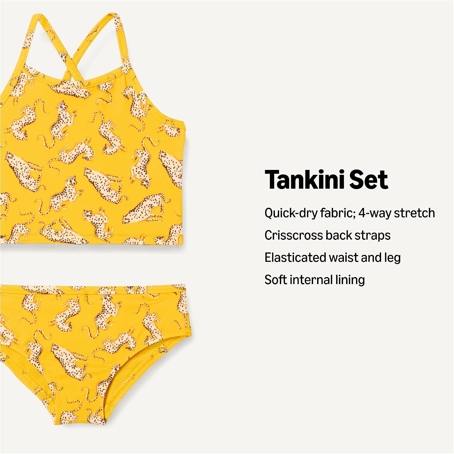 image:imageAmazon Essentials Girls and Toddlers Tankini SetGolden Yellow Beige Leopard