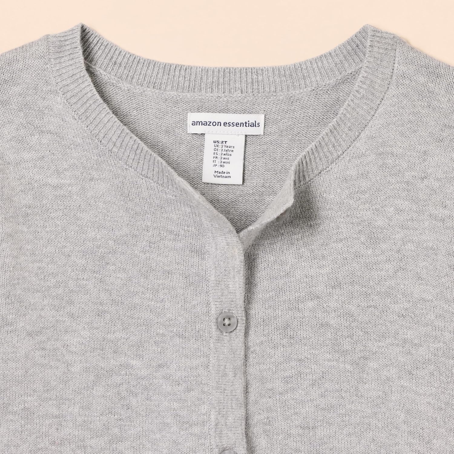 image:imageAmazon Essentials Girls and Toddlers Uniform Slim Fit Crewneck Cardigan SweaterLight Grey Heather