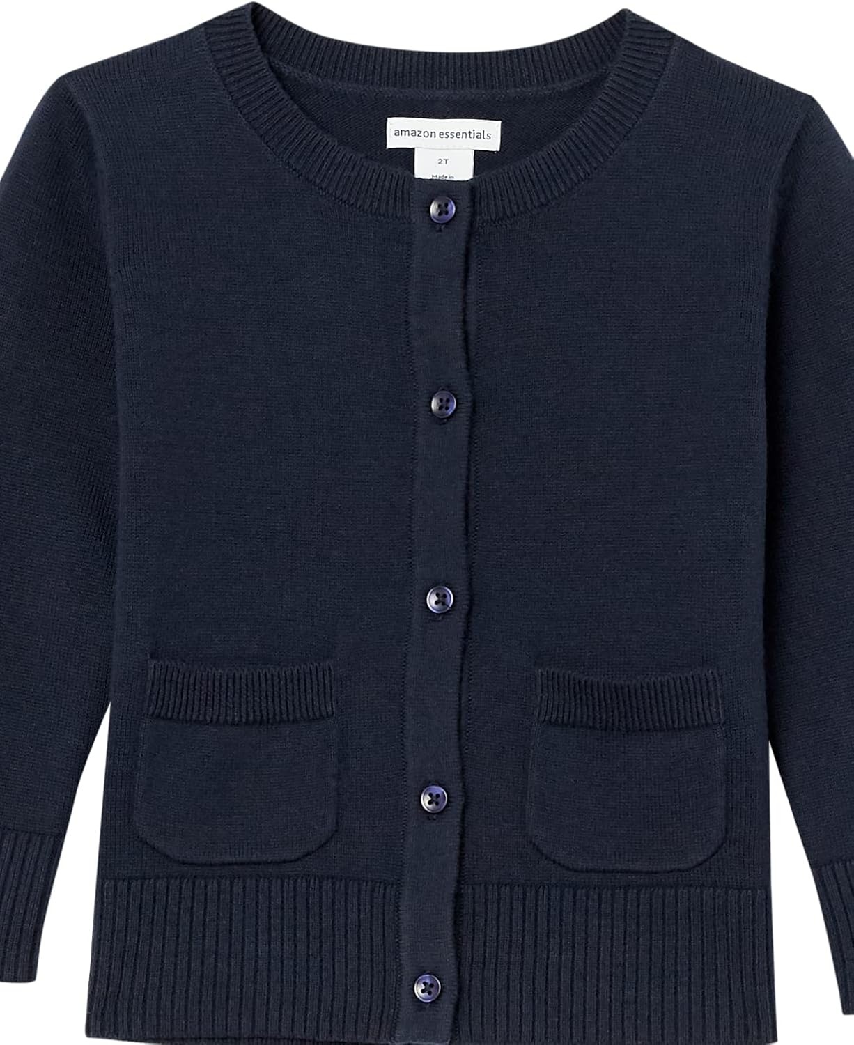 image:imageAmazon Essentials Girls and Toddlers Uniform Slim Fit Crewneck Cardigan SweaterNavy