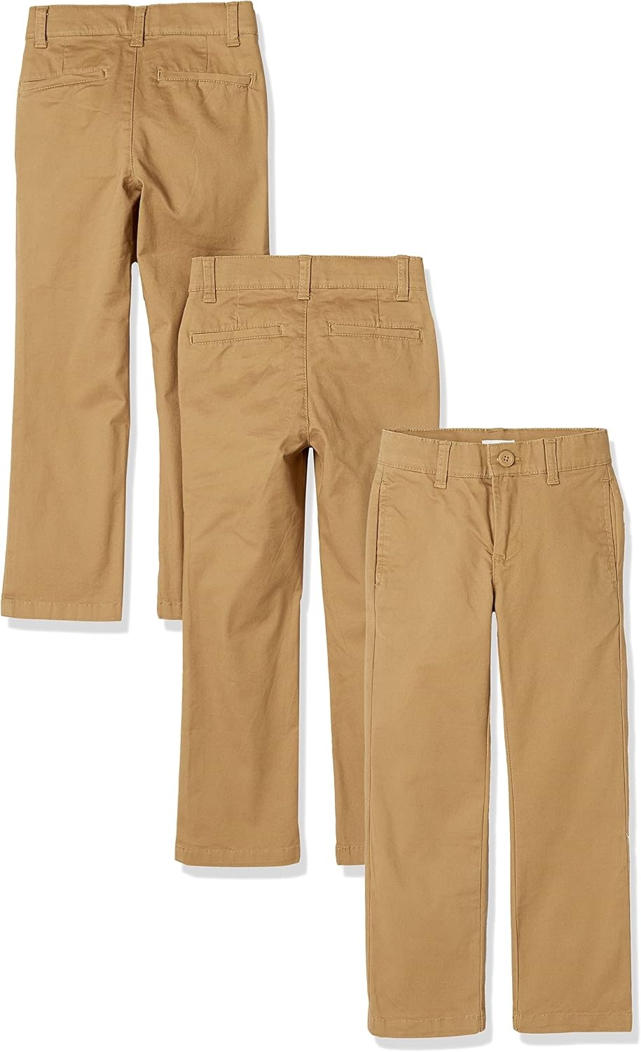 image:imageAmazon Essentials Toddler Boys School Uniform StraightFit FlatFront Chino Pants with Adjustable Elastic Waist MultipackDark Khaki Brown
