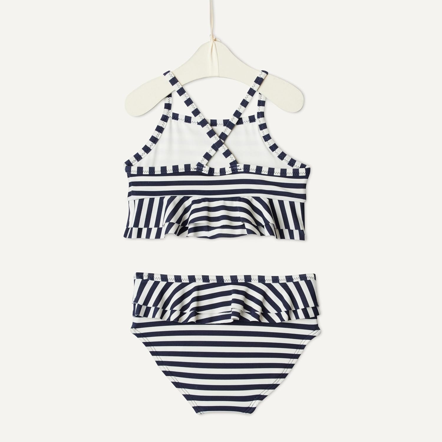 image:imageAmazon Essentials x Sofia Grainge Toddler and Baby Girls Two Piece Swimsuit with Crisscross Straps DoubleLayer FlounceIvory Navy Even Stripe