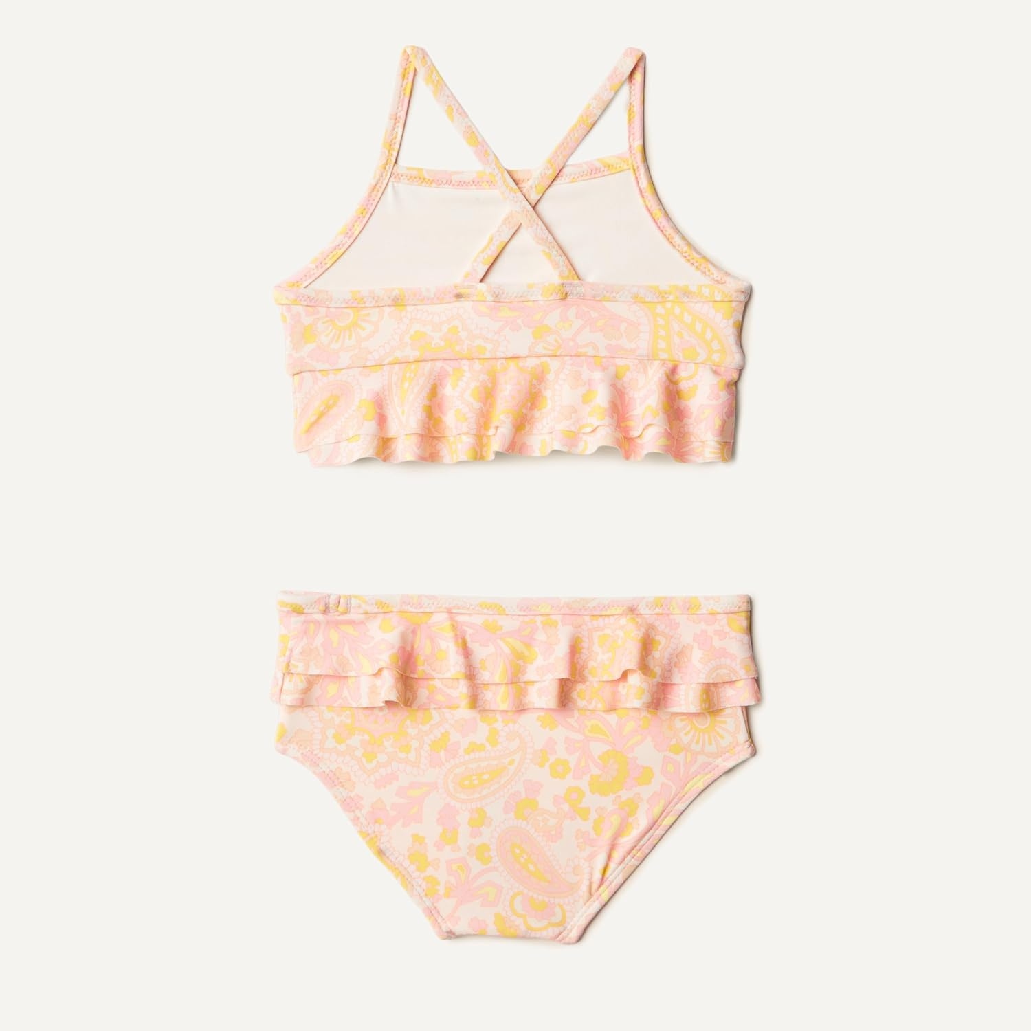 image:imageAmazon Essentials x Sofia Grainge Toddler and Baby Girls Two Piece Swimsuit with Crisscross Straps DoubleLayer FlounceShell Pink Ornate Paisley