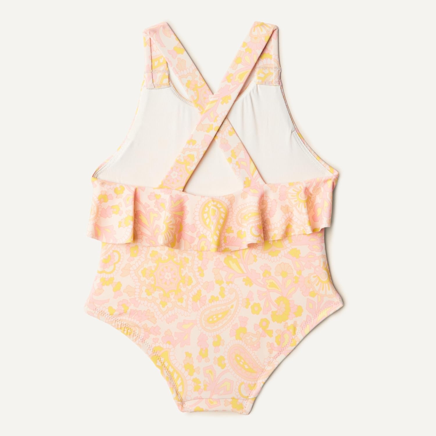 image:imageAmazon Essentials x Sofia Grainge Toddlers and Baby Girls OnePiece Swimsuit with Crisscross Straps Ruffle DetailShell Pink Ornate Paisley