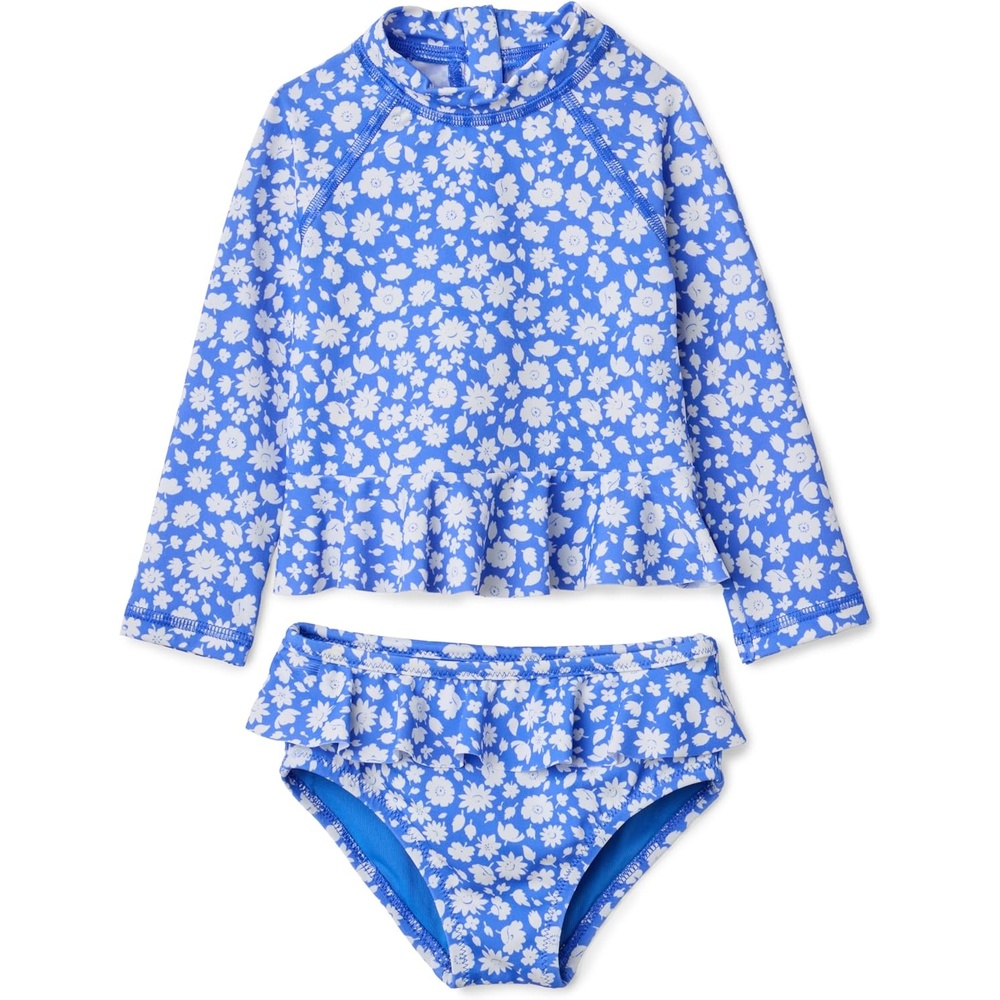 image:imageAmazon Essentials Baby Girls LongSleeve Ruffle Rashguard SetBlue Ditsy Floral