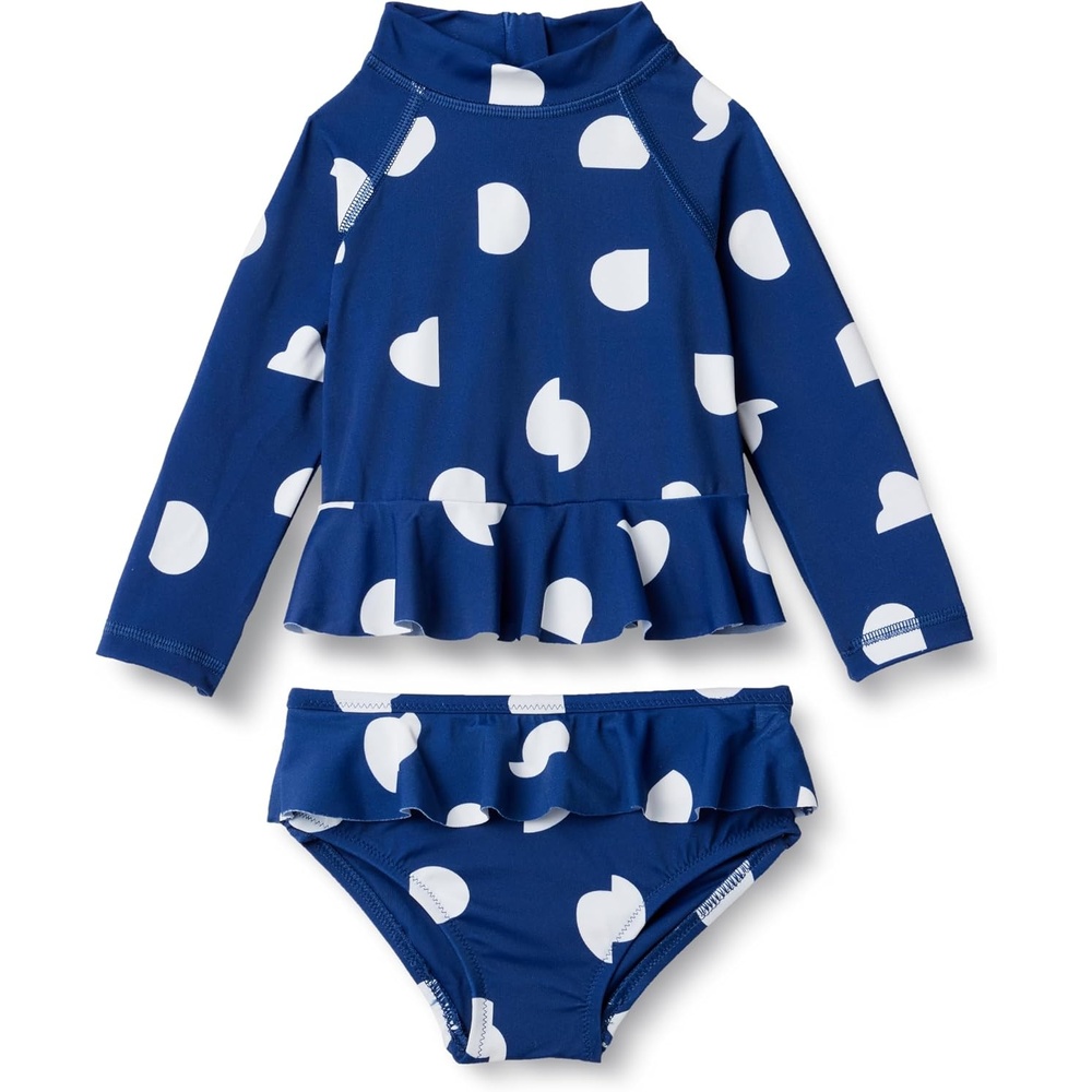 image:imageAmazon Essentials Baby Girls LongSleeve Ruffle Rashguard SetDeep Blue Ivory Abstract Dots