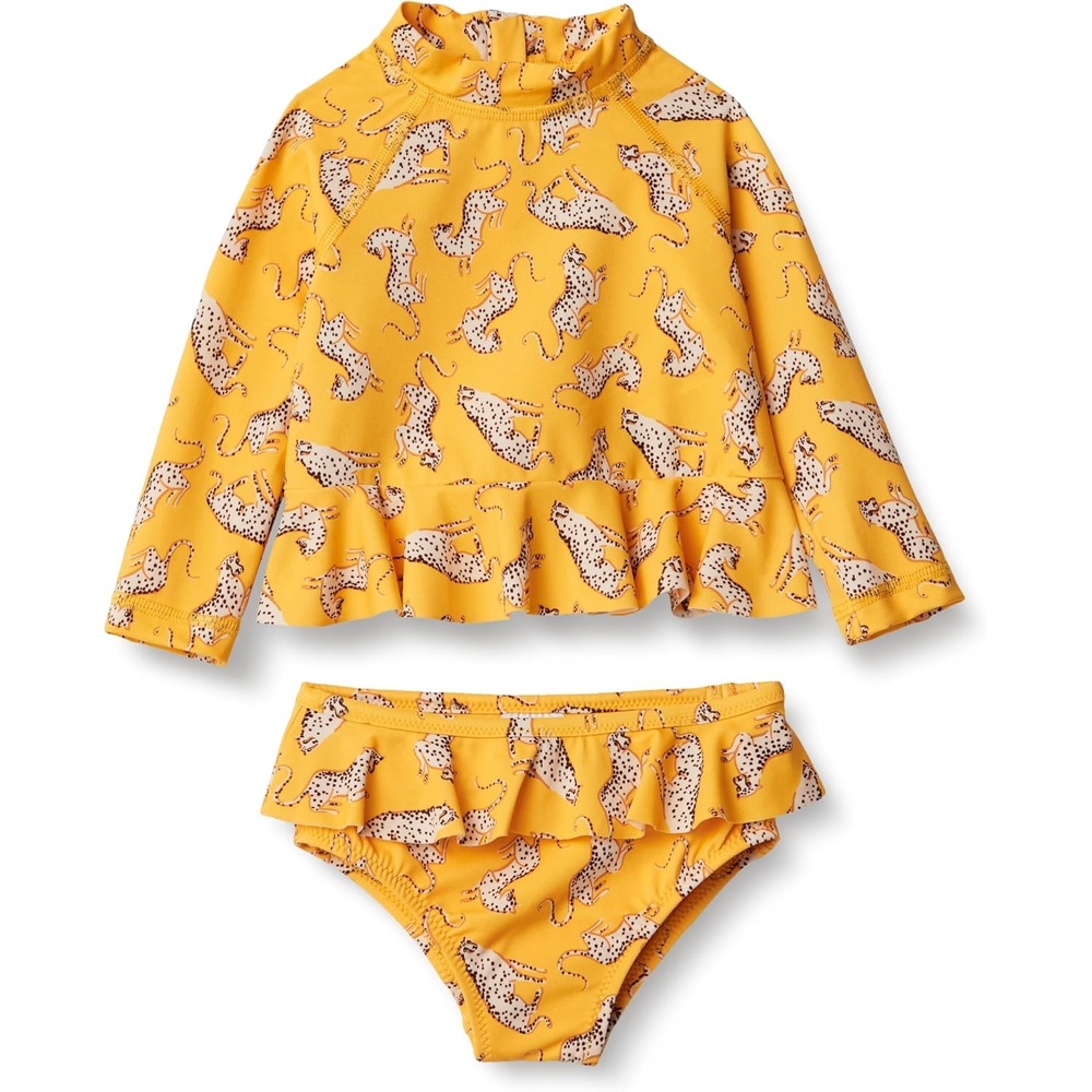 image:imageAmazon Essentials Baby Girls LongSleeve Ruffle Rashguard SetGolden Yellow Beige Leopard