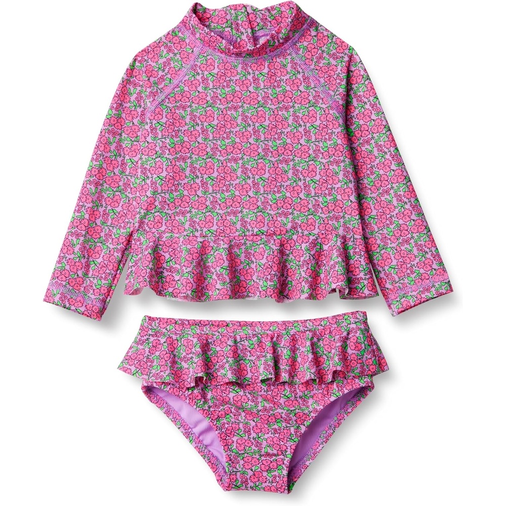 image:imageAmazon Essentials Baby Girls LongSleeve Ruffle Rashguard SetLilac Hot Pink Posey Floral
