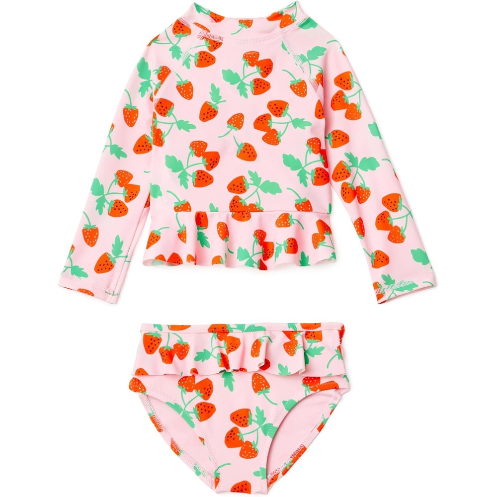 image:imageAmazon Essentials Baby Girls LongSleeve Ruffle Rashguard SetPink Tomato Red Strawberries