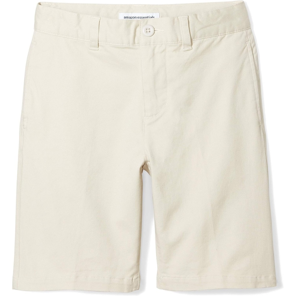 image:imageAmazon Essentials Boys and Toddlers Uniform Woven Chino FlatFront Shorts with Adjustable WaistLight Khaki Brown