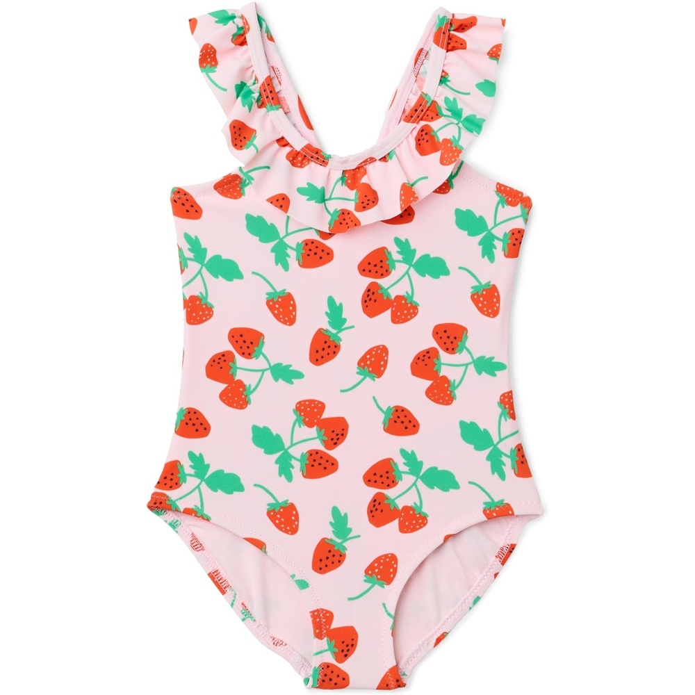 image:imageAmazon Essentials Girls FrillTrimmed OnePiece SwimsuitPink Tomato Red Strawberries