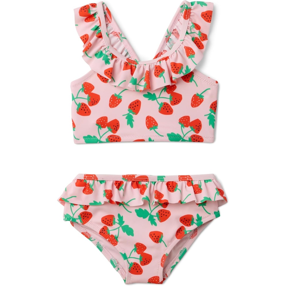 image:imageAmazon Essentials Girls Ruffle TwoPiece Bikini Swim Set with CrissCross StrapsPink Tomato Red Strawberries