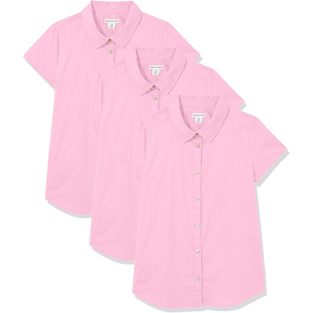 image:imageAmazon Essentials Girls Uniform Short Sleeve Stretch Poplin ButtonDown Shirts Pack of 3Pink