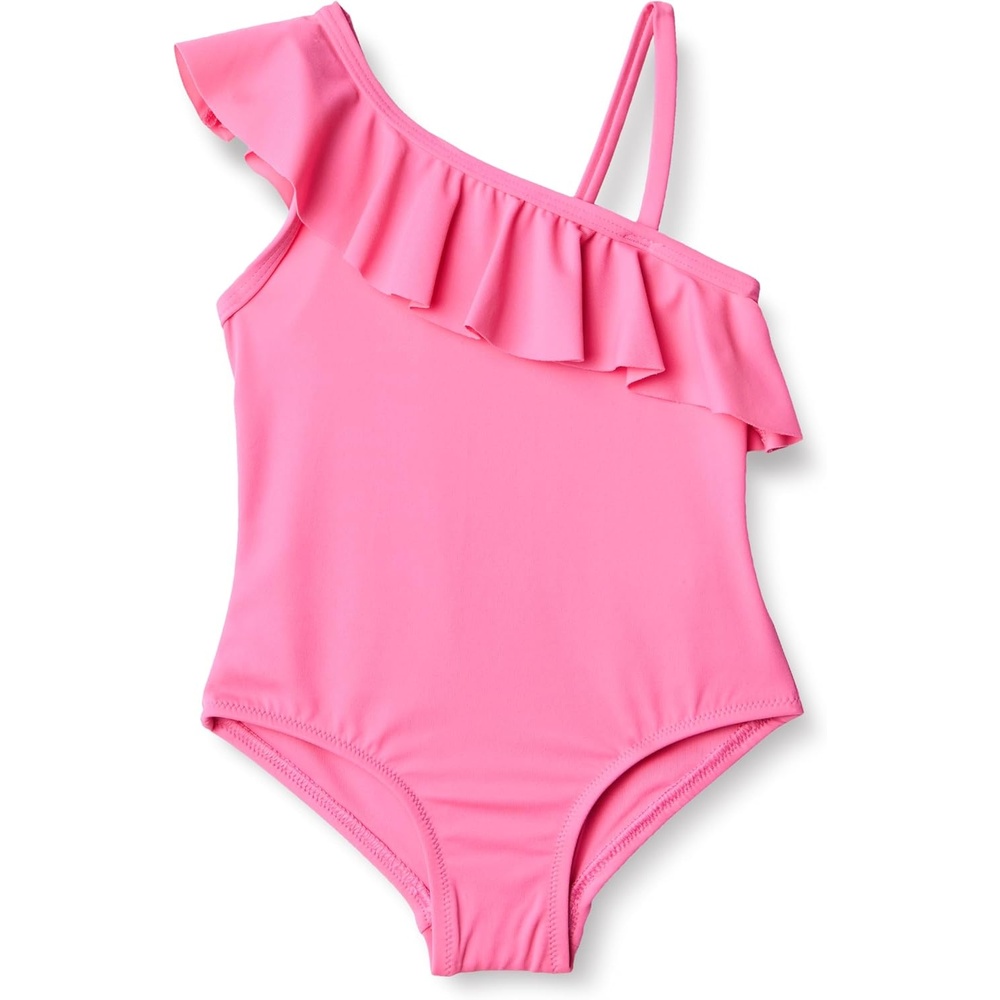 image:imageAmazon Essentials Girls and Toddlers Asymmetric Frill OneShoulder OnePiece SwimsuitHot Pink