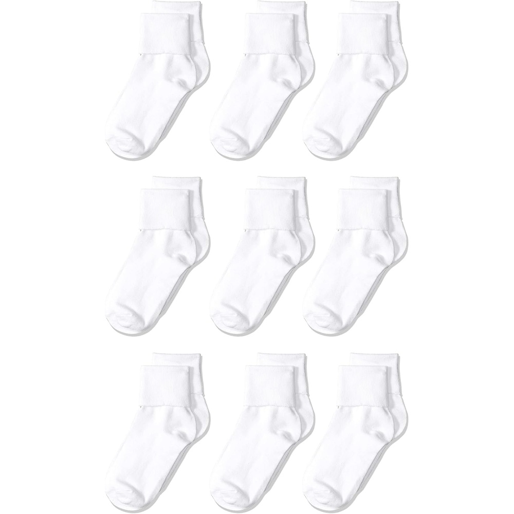 image:imageAmazon Essentials Girls and Toddlers Cotton Blend Ankle Uniform Turn Cuff Socks 9 PairsWhite