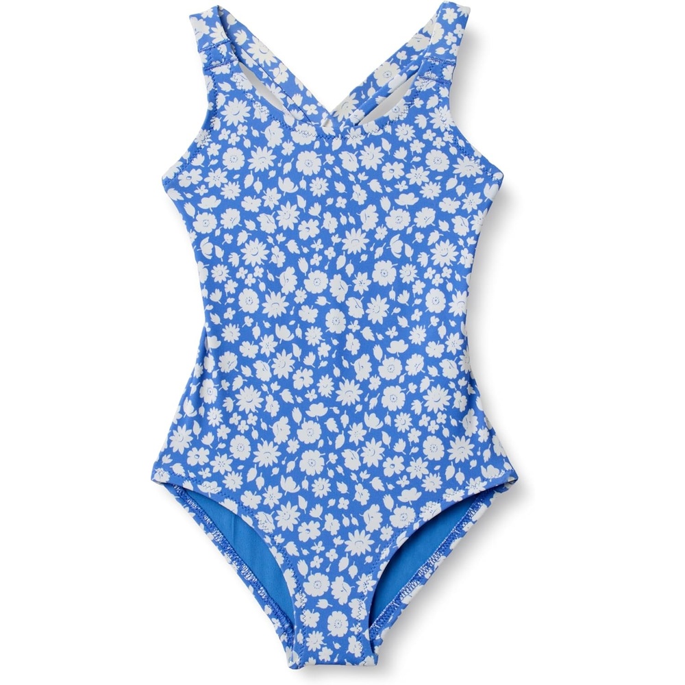 image:imageAmazon Essentials Girls and Toddlers CrossBack OnePiece SwimsuitBlue Ditsy Floral