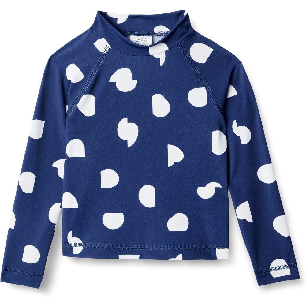 image:imageAmazon Essentials Girls and Toddlers Long Sleeve Swim Rashguard TShirtDeep Blue Ivory Abstract Dots