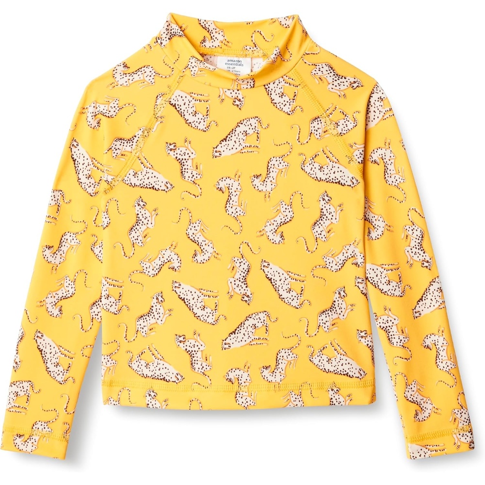 image:imageAmazon Essentials Girls and Toddlers Long Sleeve Swim Rashguard TShirtGolden Yellow Beige Leopard