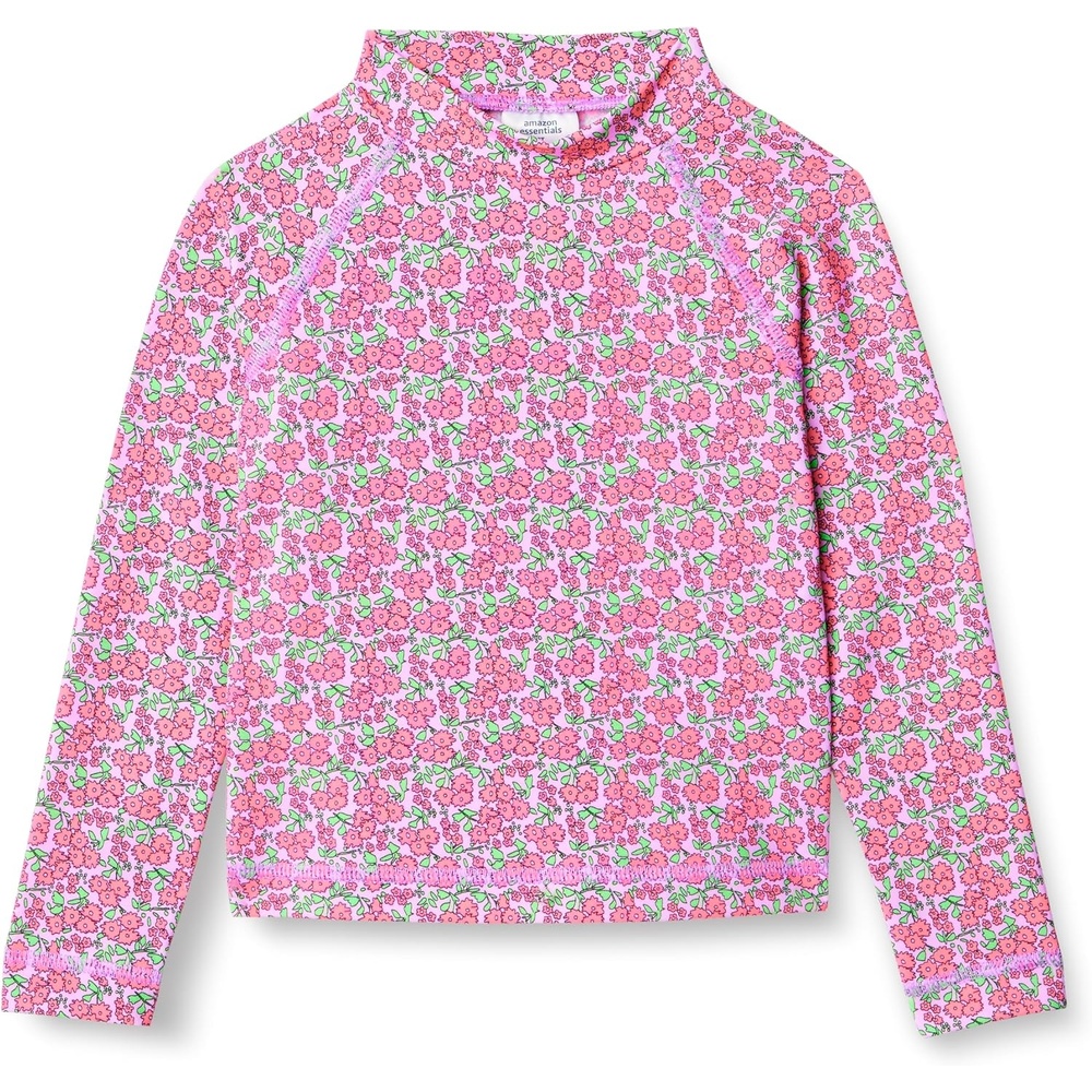 image:imageAmazon Essentials Girls and Toddlers Long Sleeve Swim Rashguard TShirtLilac Hot Pink Posey Floral