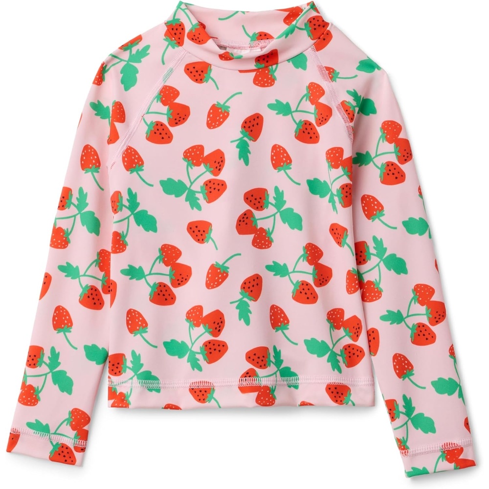 image:imageAmazon Essentials Girls and Toddlers Long Sleeve Swim Rashguard TShirtPink Tomato Red Strawberries