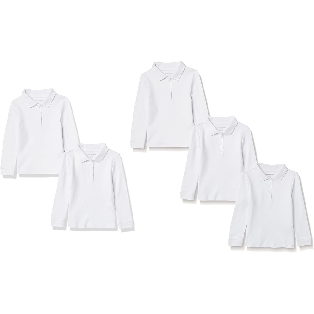 image:imageAmazon Essentials Girls and Toddlers LongSleeve School Uniform Interlock Polo Shirts5pack White