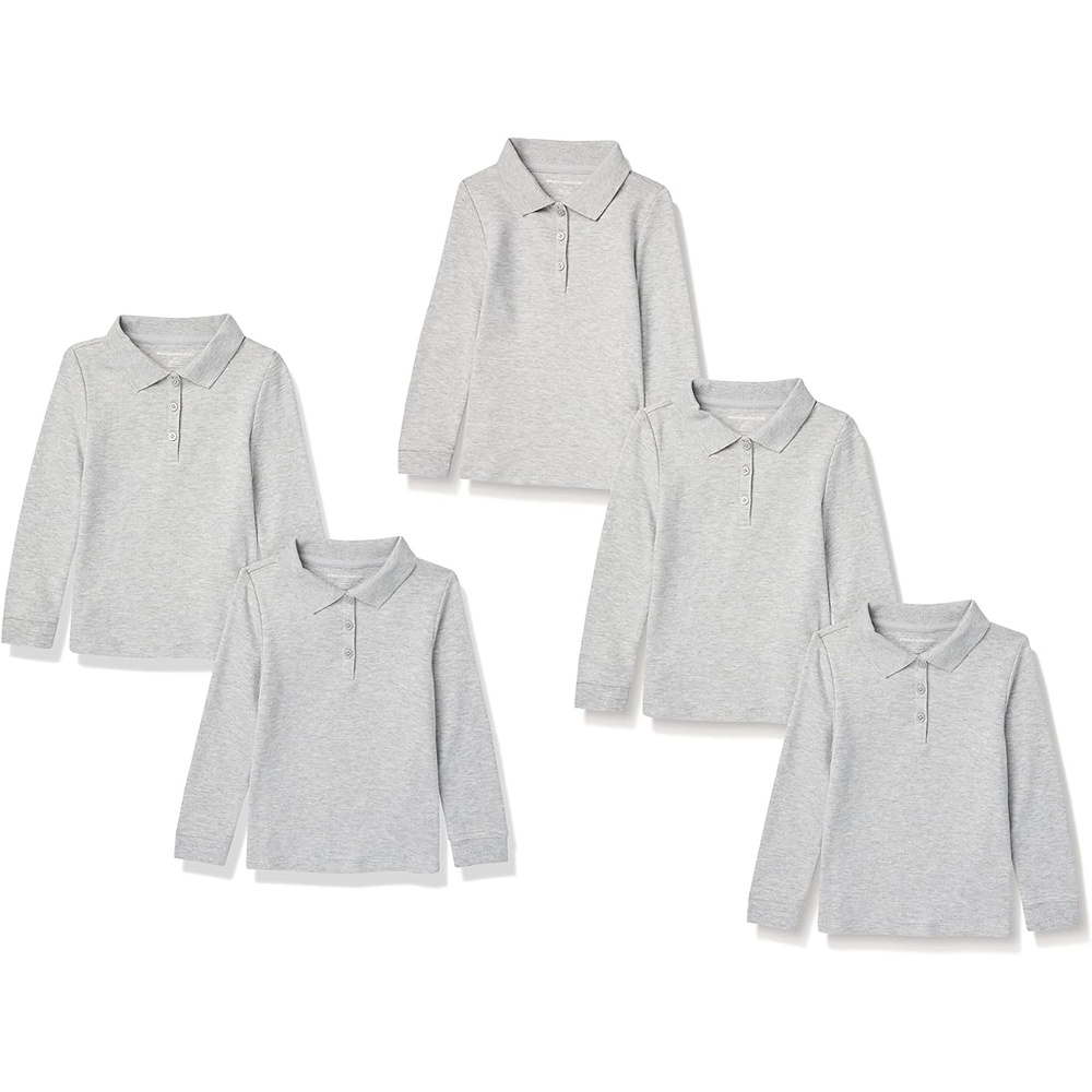 image:imageAmazon Essentials Girls and Toddlers LongSleeve School Uniform Interlock Polo ShirtsGrey Heather