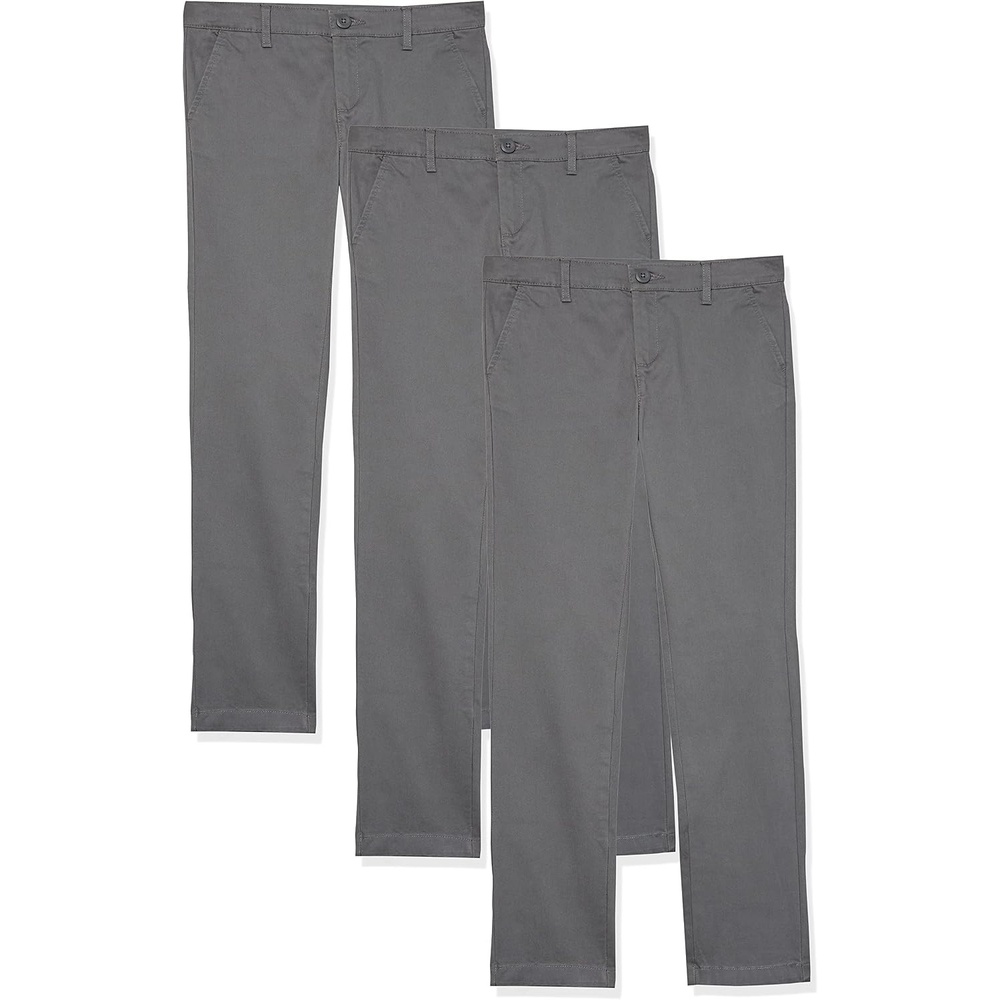 image:imageAmazon Essentials Girls and Toddlers School Uniform Straight Leg Adjustable Waist FlatFront Chino Pants Pack of 33pack Grey