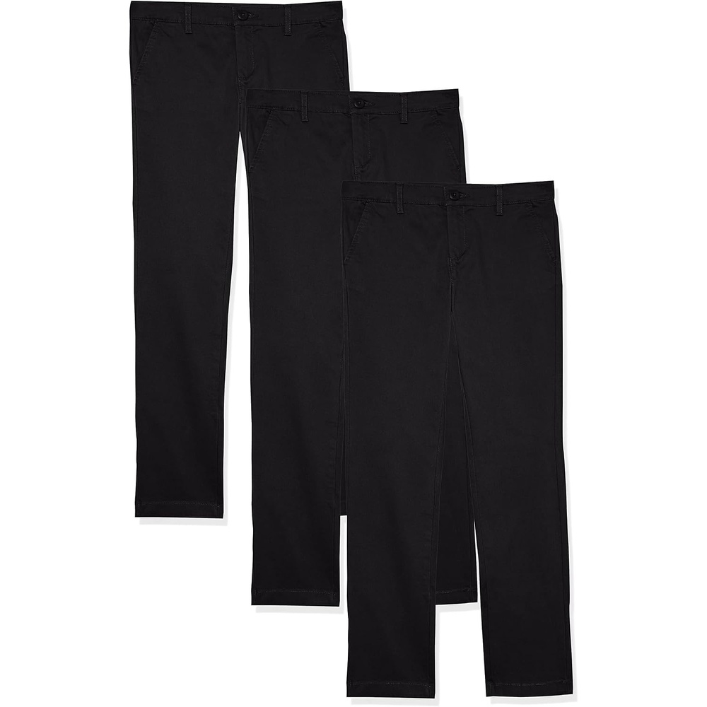 image:imageAmazon Essentials Girls and Toddlers School Uniform Straight Leg Adjustable Waist FlatFront Chino Pants Pack of 3Black