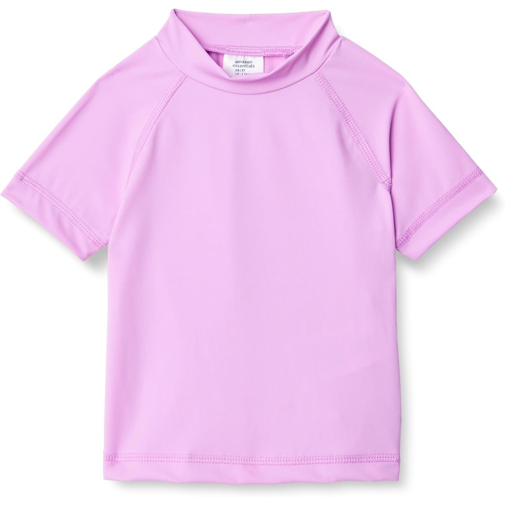 image:imageAmazon Essentials Girls and Toddlers Short Sleeve Slim Fit HighNeck Rashguard TShirtBright Lavender