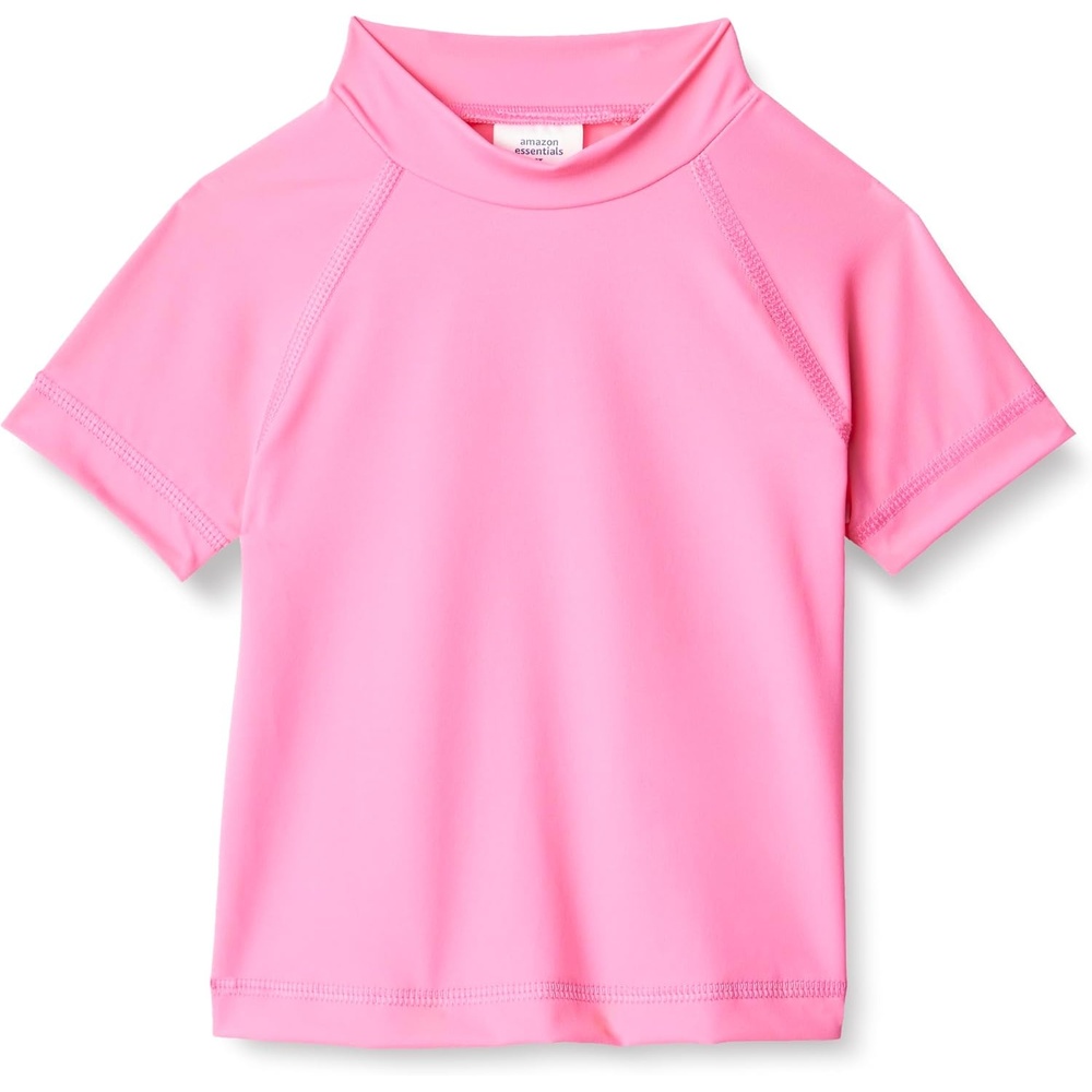 image:imageAmazon Essentials Girls and Toddlers Short Sleeve Slim Fit HighNeck Rashguard TShirtHot Pink