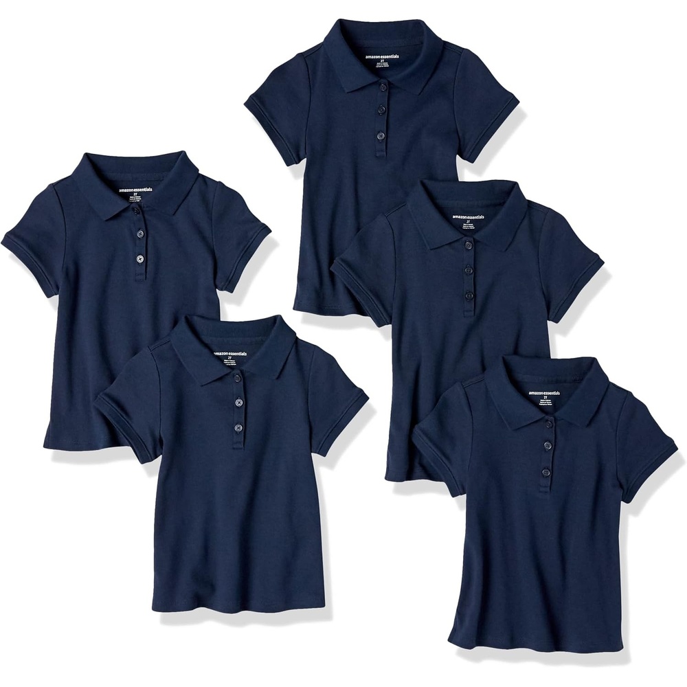 image:imageAmazon Essentials Girls and Toddlers Short Sleeve Uniform Polo Shirt Multipacks5pack Navy