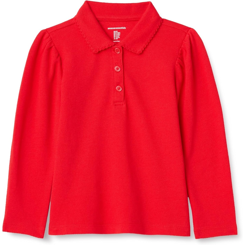 image:imageAmazon Essentials Girls and Toddlers Uniform Pique Long Sleeve Polo ShirtBright Poppy Red